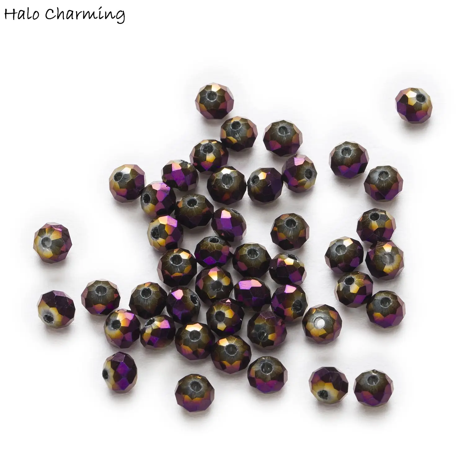 

50 Piece Plating Purple Crystal Glass Rondelle Quartz Faceted Beads DIY Jewelry Findings 4-8mm
