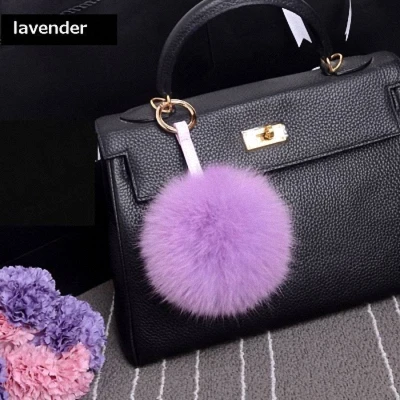 lavender 13-15 см роскошный пушистый натуральный Лисий мех помпон плюшевый размер натуральная меховая цепочка для ключей металлическое кольцо подвеска сумка Шарм K010-white - Цвет: lavender