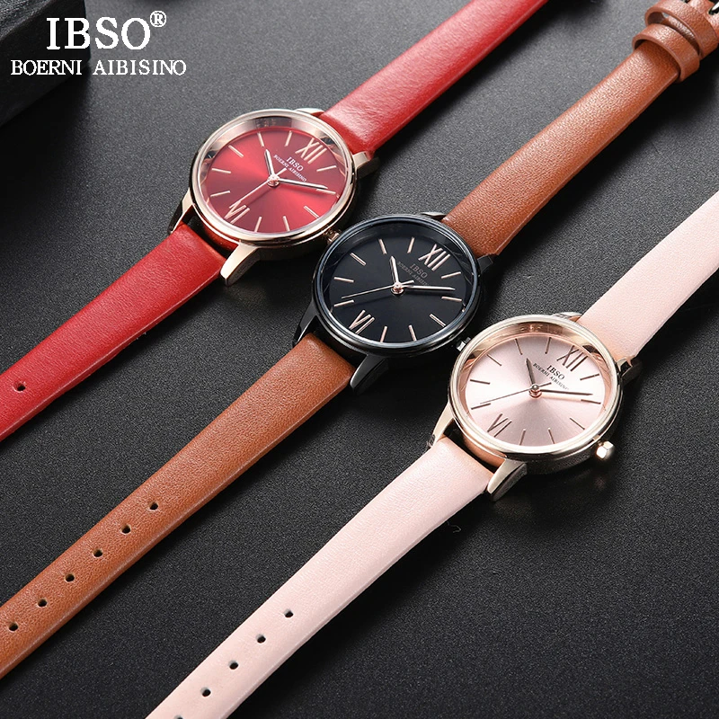 IBSO брендовые модные женские часы ремешок из натуральной кожи кварцевые для