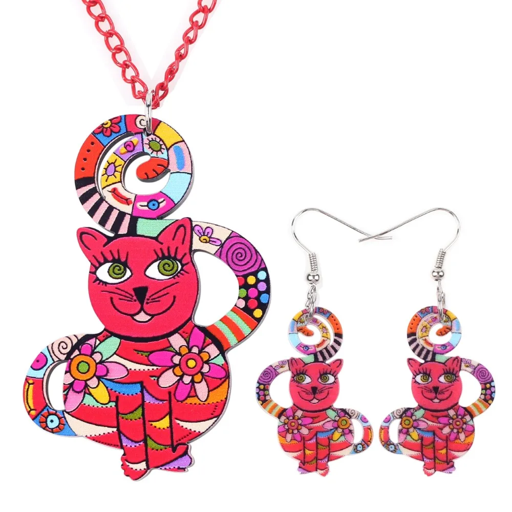 Bonsny брендовая акриловая ожерелье с кошкой серьги Ювелирные наборы чокер ошейник