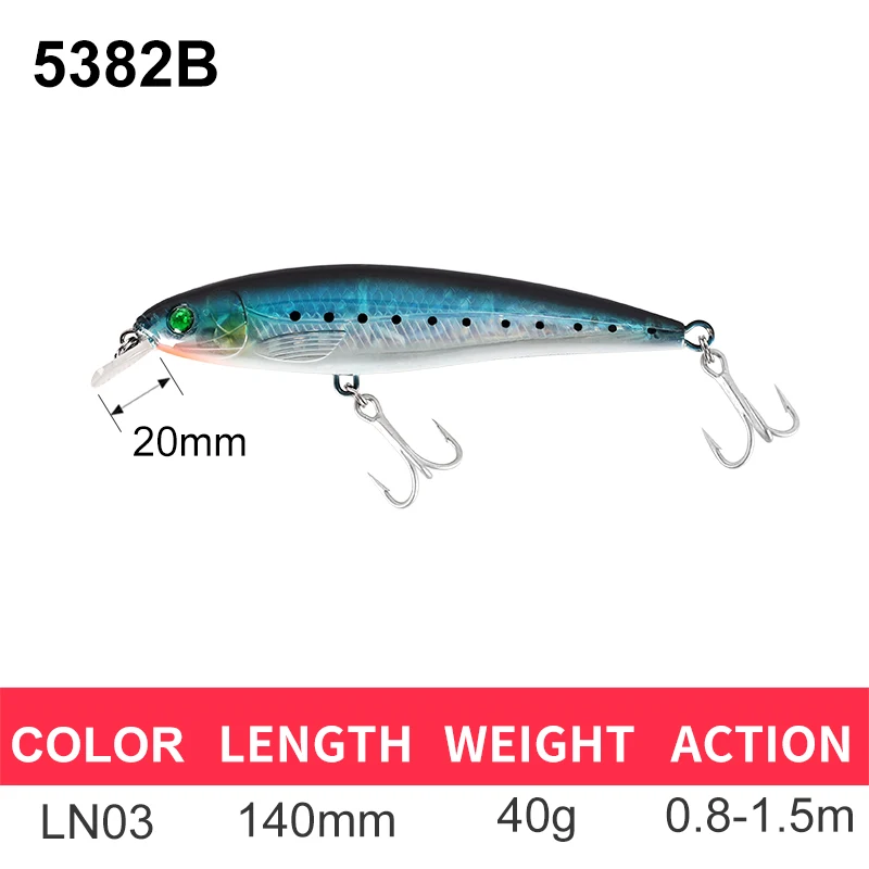 140mm-40g-LN03 B Kingdom Fishing Приманка гольян приманка воблеры 140 мм/40 г Джеркбейт искусственная жесткая приманка сильные Крючки глубина 0,8 м-2,4 М Модель 5382A/B - Цвет: 140mm-40g-LN03 B