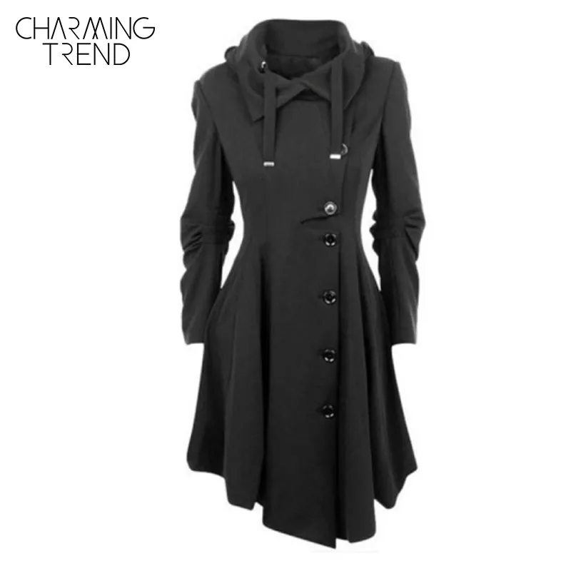 Charmingtrend куртка 2017 Новинки для женщин осень сплошной черный сложите воротник