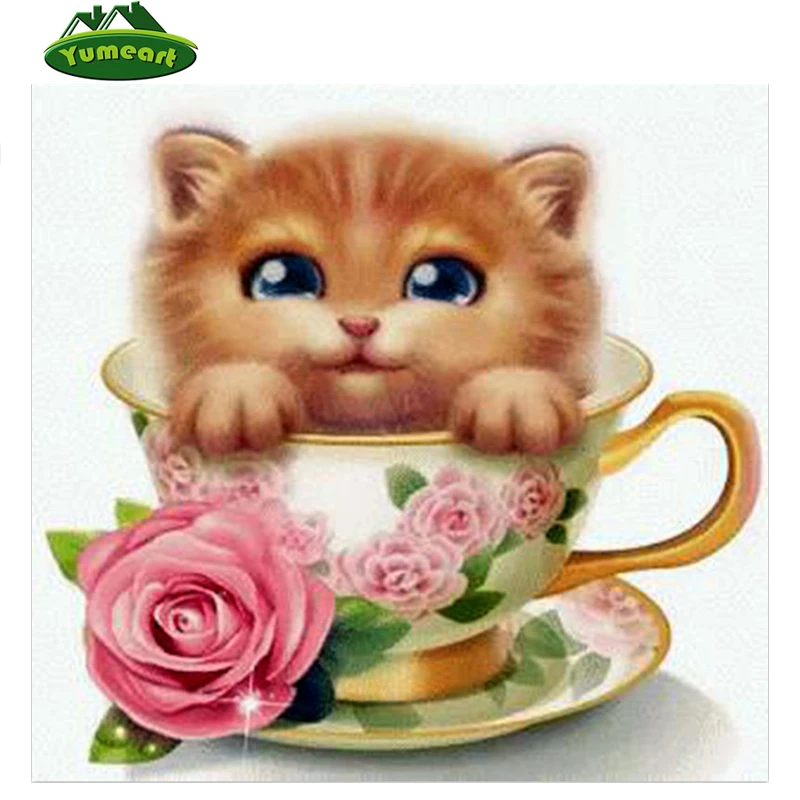 Алмазная мозаика наборы полный дрель вышивка чашки кота собаки Розовый Крест с