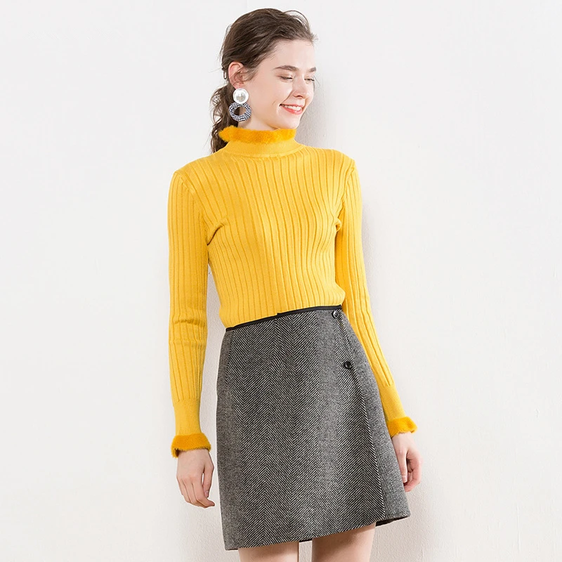 Autumn winter 2018 women sweater pullovers knitted half turtleneck solid color long sleeve slim fashion casual jumpers clothing | Женская
