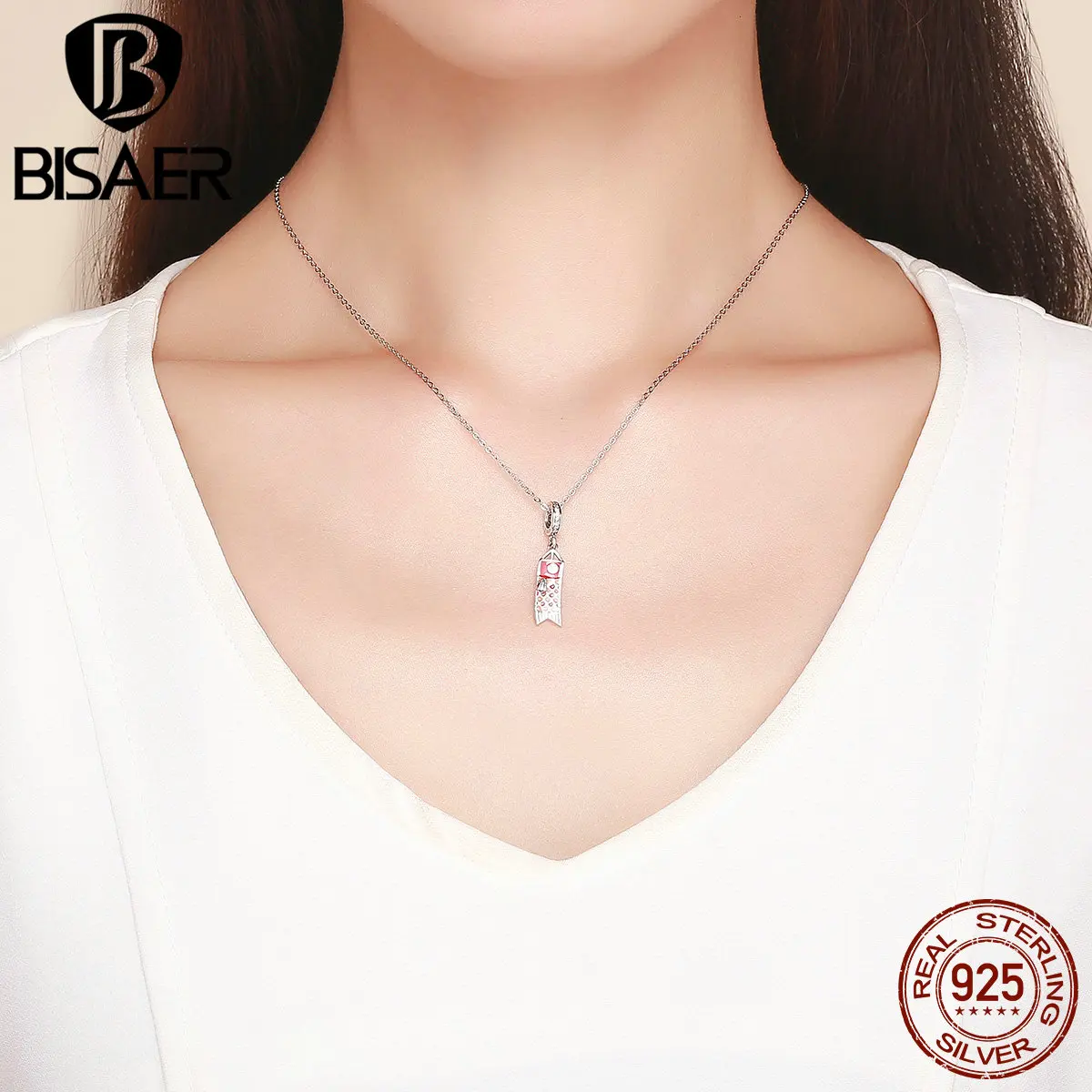 BISAER 925 Sterling Silver Original Design Japanese Carp Streamer Koinobori Pendant Charm for Women Charms Bracelet Gift GXC1085 | Украшения