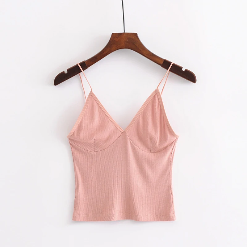short pink Женский сексуальный топ-бюстье, хлопковый топ без косточек, женские топы с глубоким v-образным вырезом, Pfeiffer, топы, майки, тонкая кофточка - Цвет: short pink
