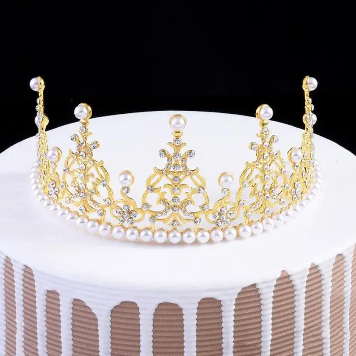 Fashion Noble Bride Pearl Rhinestone Queen Tiaras and Crown for Women Bridal Diadem Headdress Wedding Hair Accessories VL