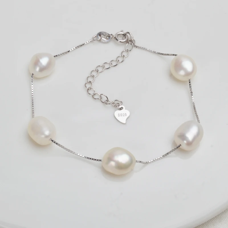 White(Extend 5cm) ASHIQI из натуральной 925 пробы серебряный браслет 9-10 мм белый серый натуральный пресноводный барочный жемчуг ювелирные изделия для женщин - Цвет камня: White(Extend 5cm)