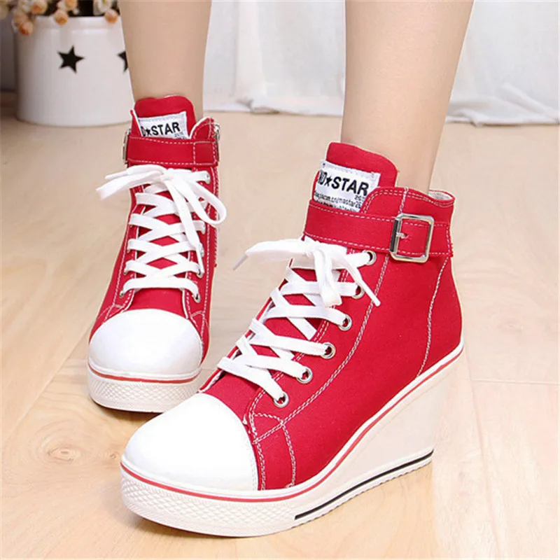 Tfsland/Новинка пикантная Женская дышащая парусиновая обувь на танкетке Высокий