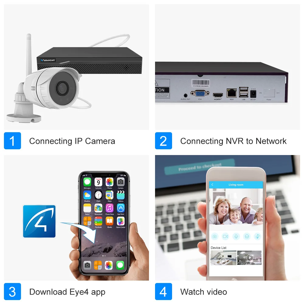 Vstarcam 8CH NVR+ 4 C17S 1080P Водонепроницаемый IP Камера NVR Наборы видеонаблюдения Системы Наборы видео Регистраторы домашней безопасности Камера