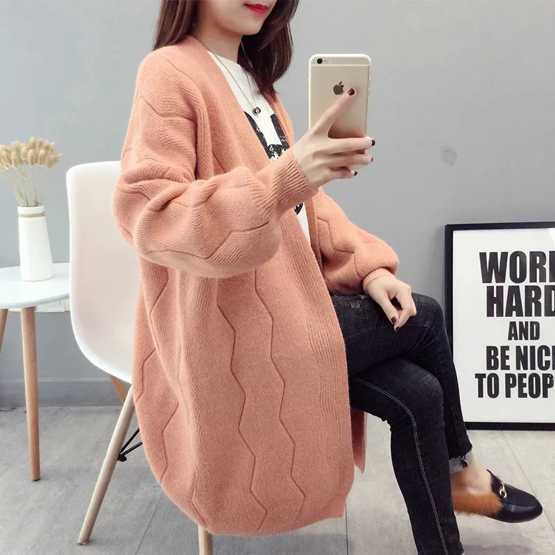 Knit Cardigan Sweater coat Women 2018 New Autumn winter Thick Warm Cashmere Loose large size Female Long LF699 |