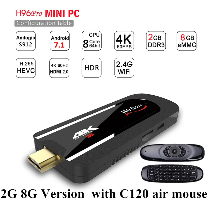 2G 8G with C120 H96 Pro 2G 16G Android 7,1 tv Stick 8 Core Amlogic S912 tv dongle Airplay Miracast H.265 BT4.1 H96Pro Mini Pc W/Fly Air mouse - Цвет: 2G 8G with C120