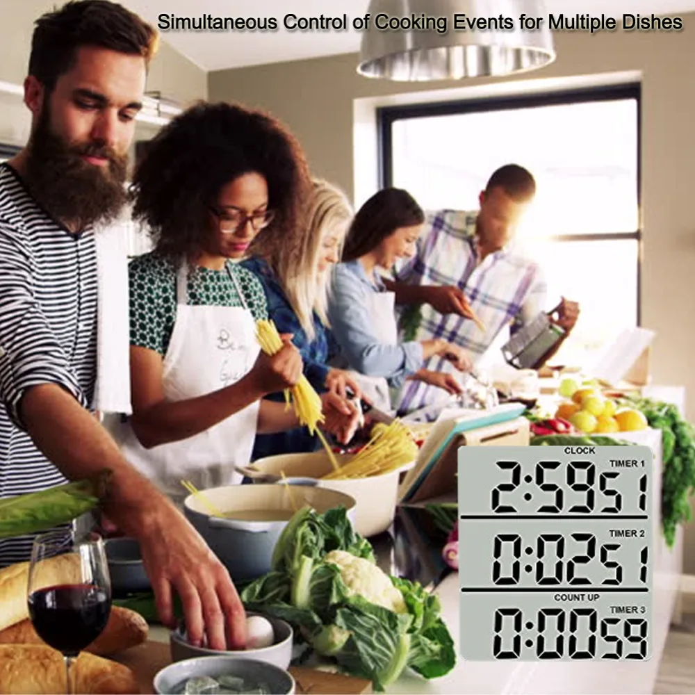 Электронный светодиодный кухонный таймер 3 канальный дисплей показывает