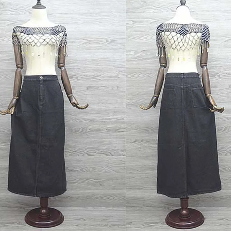 Бесплатная доставка 2017 Новая мода для женщин Большие размеры 5XL черный джинсовый