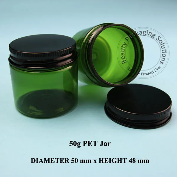 Оптовая продажа Пластиковая Зеленая банка для крема из ПЭТ 100 шт./лот 50 г Женский
