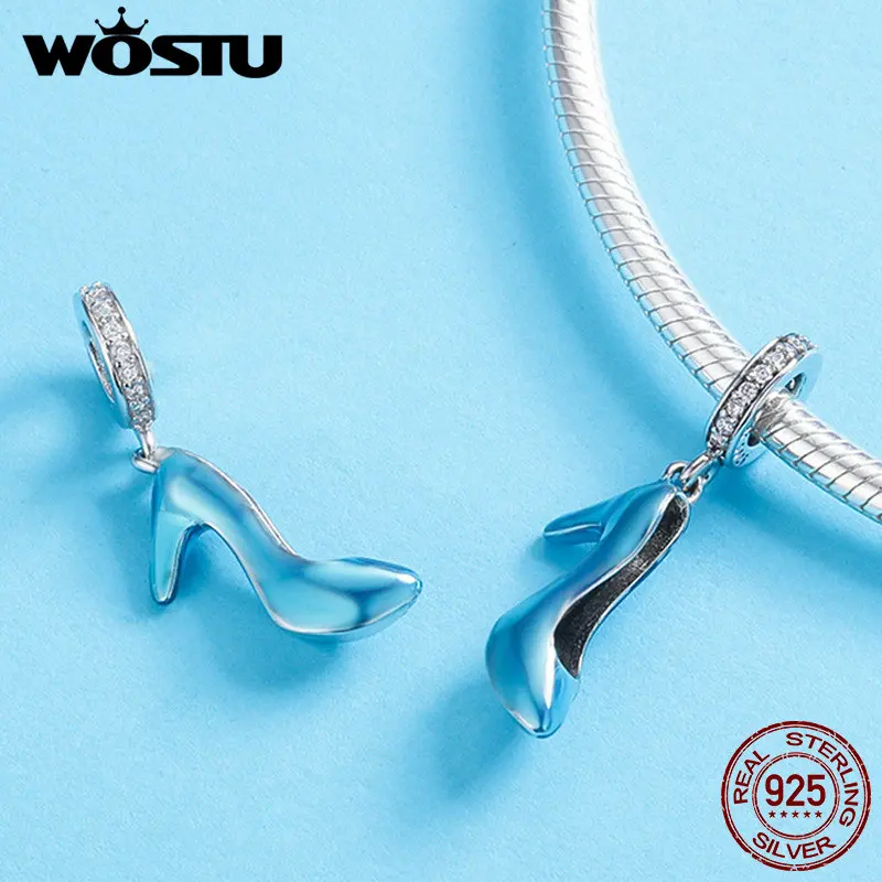 WOSTU Настоящее серебро 925 пробы синий Высокий каблук бусины Висячие подходят