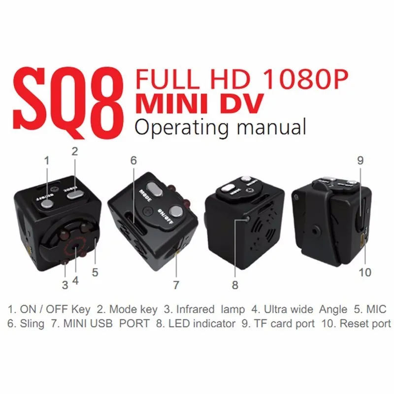 Мини HD 1080 P 720 P DV диктофон Любительская видеокамера SQ8 Инфракрасный ночного видения цифровой Спорт DV Голосовое видео ТВ выход