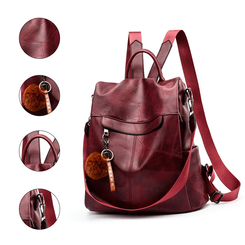 Женские Наплечные школьные сумки винтажный кожаный рюкзак с защитой от кражи для