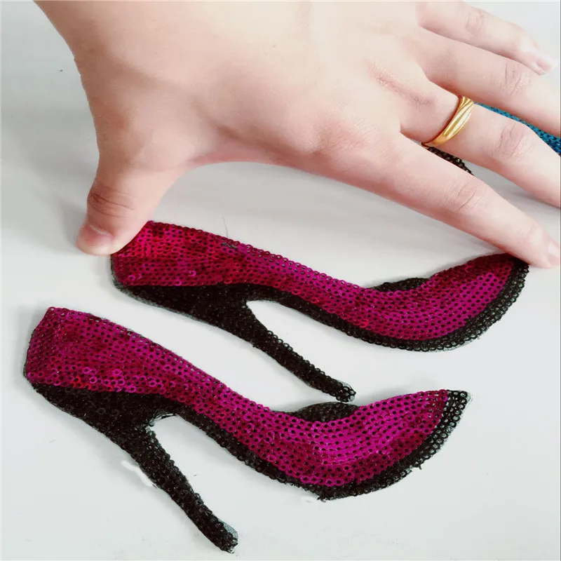 2 шт. серебристо-синие туфли на высоком каблуке расшитые блестками железные