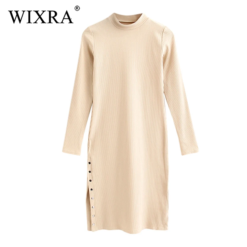 Платье женское трикотажное с воротником-хомутом и длинным рукавом | Женская