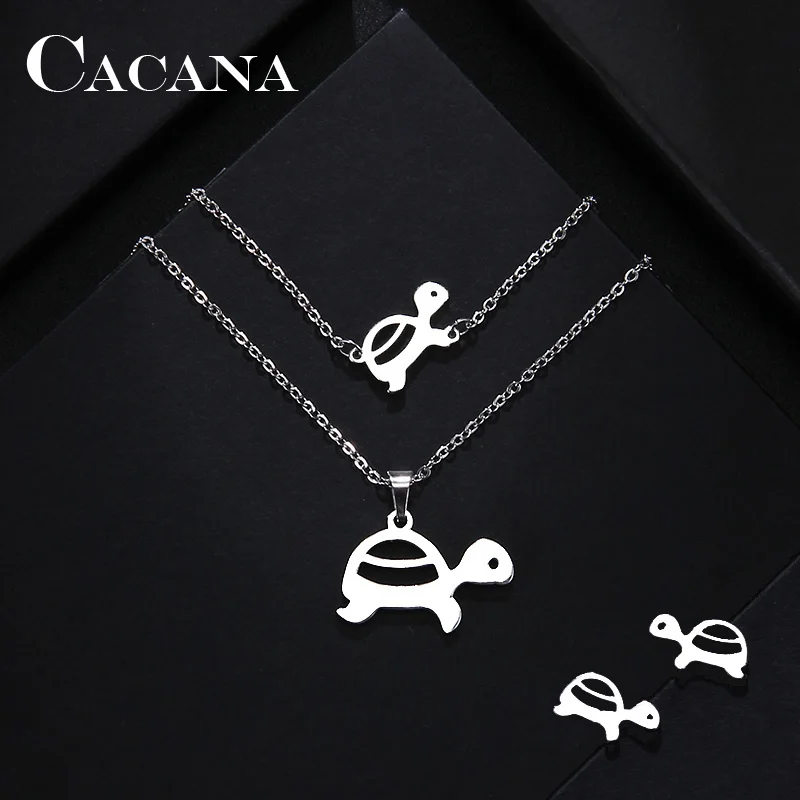 CACANA наборы из нержавеющей стали для женщин ожерелье в форме черепахи браслет