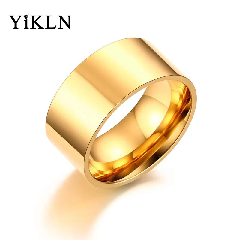 Gold YiKLN простой дизайн 10 мм широкие кольца из нержавеющей стали Трендовое розовое золото/серебро/золото цвет обручальное кольцо ювелирные изделия для женщин мужчин YR340 - Цвет основного камня: Gold