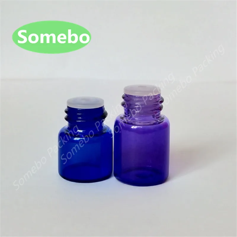 

100pcs/lot 1ML 2ML 3ML Blue, Purple, Red, Green Glass Essential Oil Sample Bottle with Cap Inner Plug