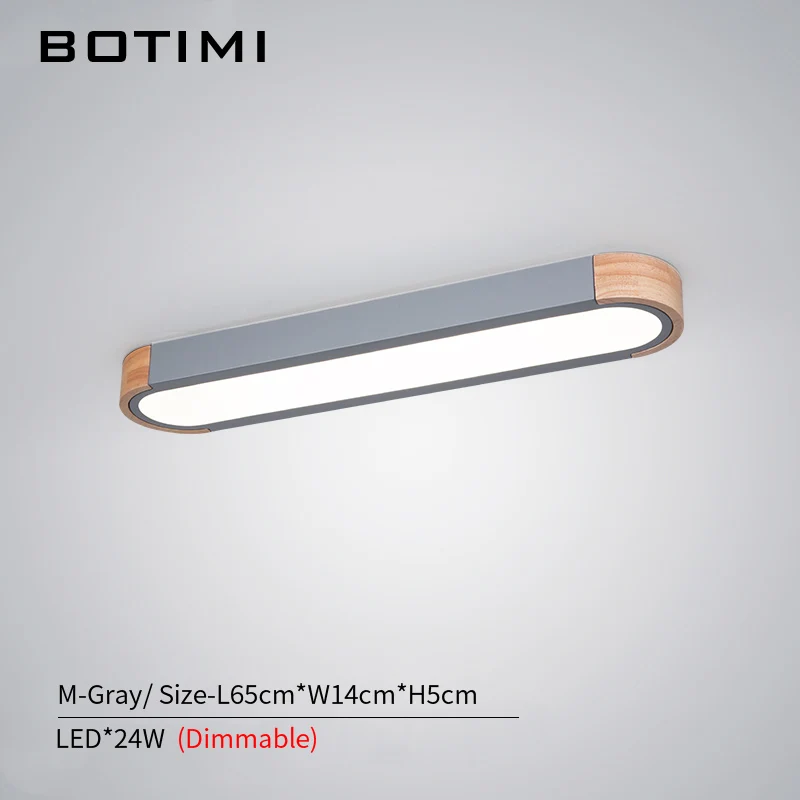 M-Gray-Dimmable BOTIMI, офисный светодиодный потолочный светильник 220 В с металлическим абажуром для гостиной, длинной формы, спальни, деревянного поверхностного монтажа - Цвет корпуса: M-Gray-Dimmable
