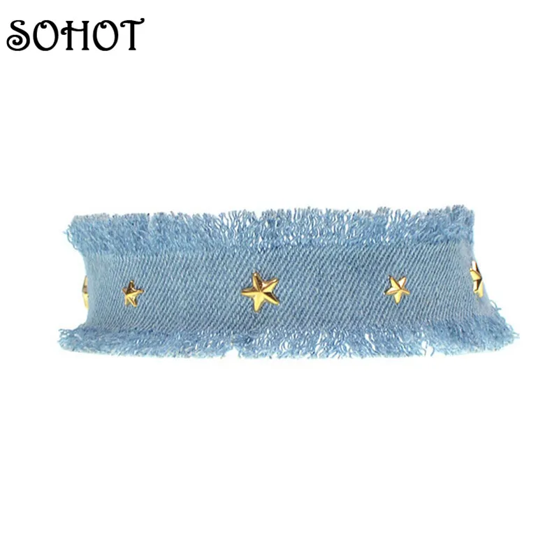 Женское колье в стиле панк SOHOT ожерелье из голубой джинсовой ткани со звездами