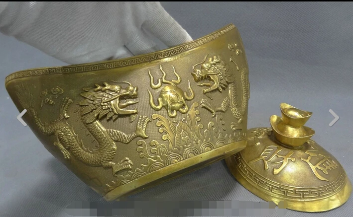 564++10&quot Folk Chinese Pure Brass Buddhist Dragon Phoenix Statue Wealth YuanBao Box | Дом и сад