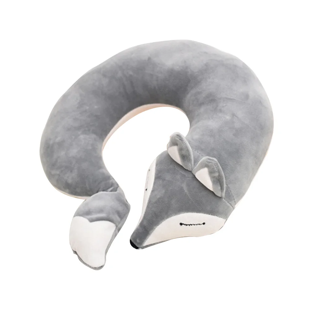 Темно-серый Cute Valentine's Day Gift Fox Cotton Plush U Shape Neck Pillow Travel Car Home Pillow Nap U Shape Pillow for Flight Plane Travel - Цвет: Темно-серый