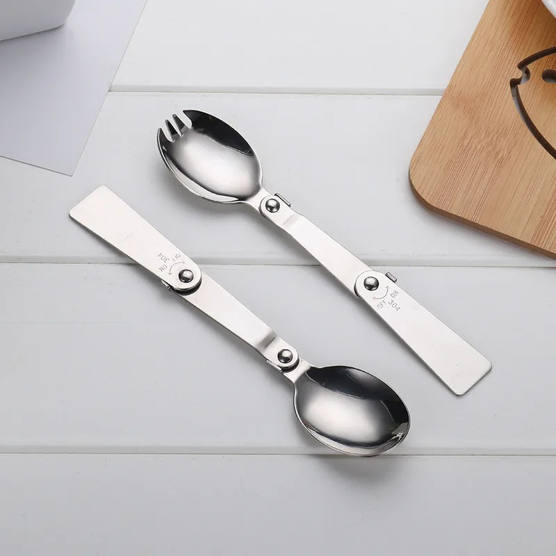 Verkaufen 600 Stücke Outdoor Camping Wandern Edelstahl Metall Gabel Löffel Geschirr Cookout Picknick Faltbare Folding Spork Kaffee & Tee Löffel