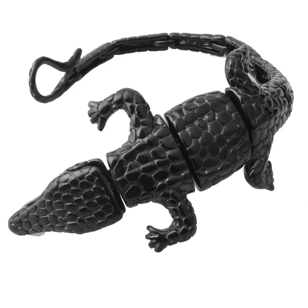 50 мм Дизайн личности из нержавеющей стали Черный крокодиловый наручный браслет панк для мужчин и мальчиков Ювелирные изделия Рождественский подарок