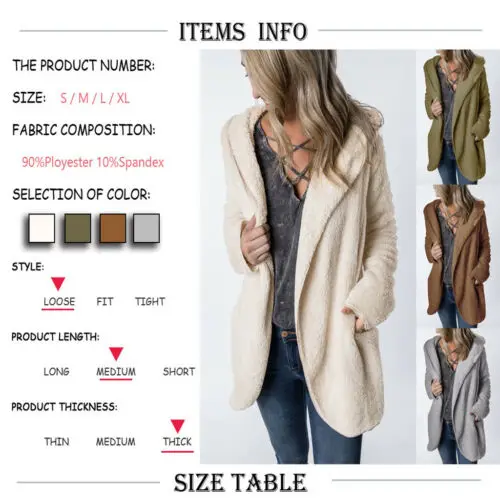 HOT Autumn Women's Long Sleeve Oversized Casual Loose Solid Hooded Knitted Sweater Plush Warm Cardigan Outwear Top |