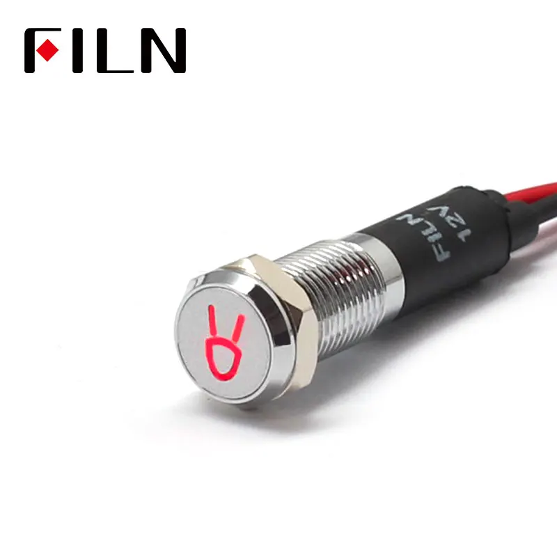 Red Silver shell FILN 8 мм Приборная панель автомобиля небольшой светильник s символ led красный желтый белый синий зеленый 12 В светодиодный индикатор светильник с кабелем 20 см - Цвет: Red Silver shell