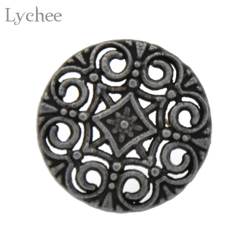 Lychee Life 30 шт. Серебристые Металлические резьбовые пуговицы с вырезанными цветами