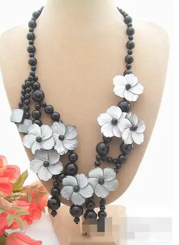 free shipping black and Shell Flower jewelry Necklace |