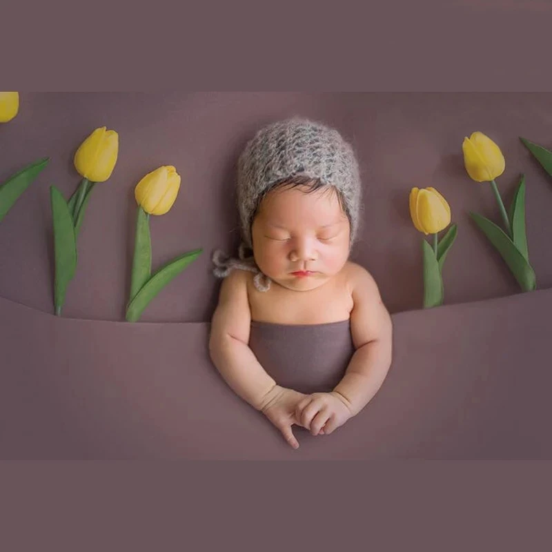 Newborn Baby Photography Props Accessories 10pcs PU Tulips Artificial Flowers Baby Photo Props Mini Tulip Studio Prop Fotografia