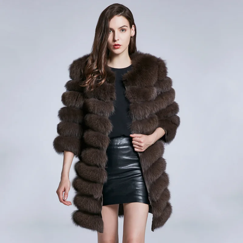 (TopFurMall) Роскошное Новое Женское пальто из натурального Лисьего меха куртка с