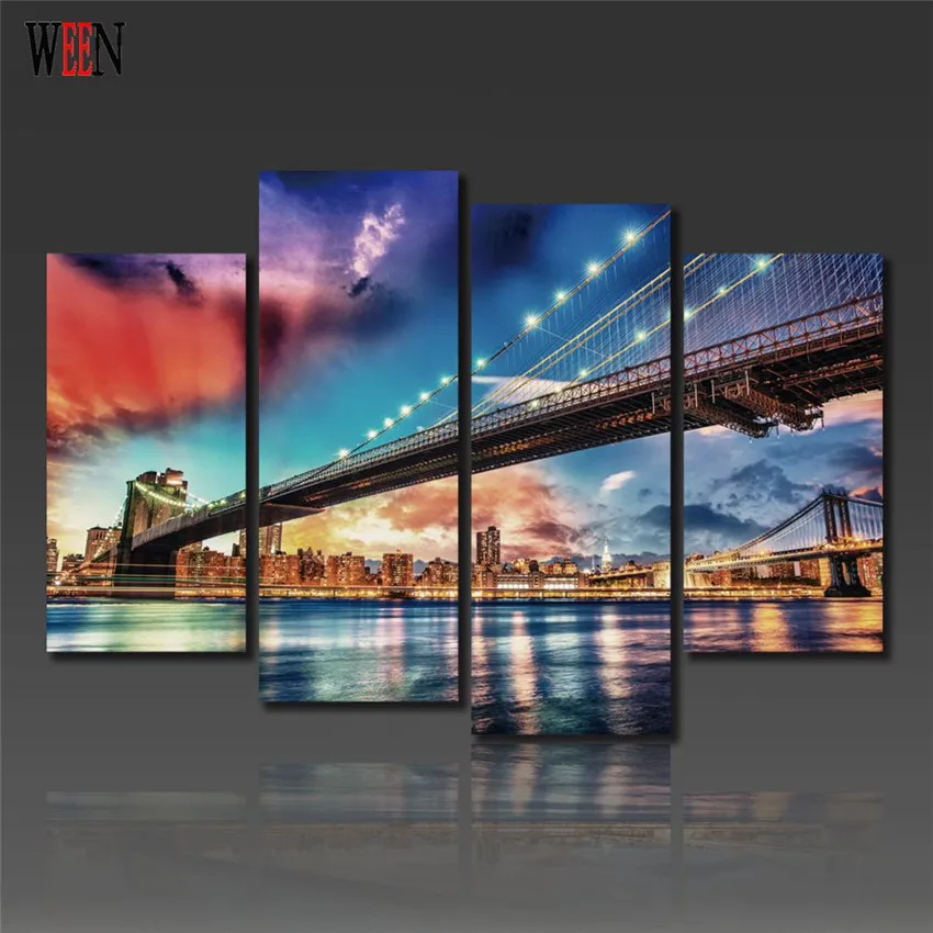 WEEN Brooklyn Bridge настенные фотографии для гостиной HD Печать Городской Ночной куадро