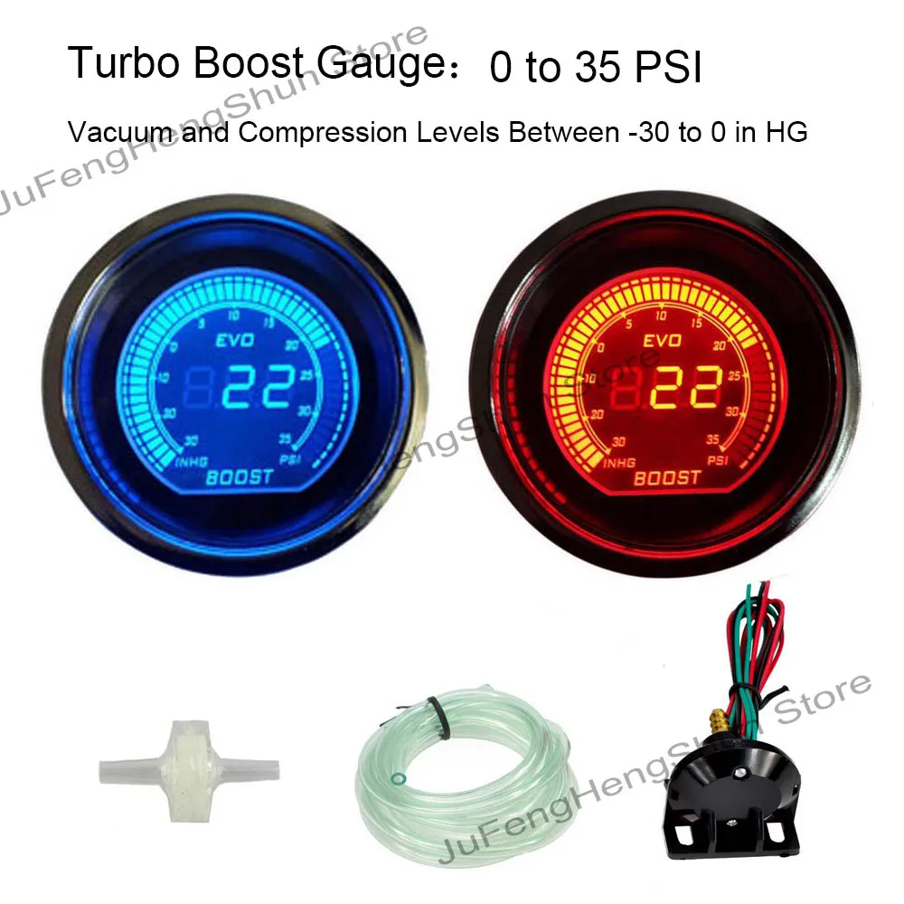 Turbo Boost Gauge 52 мм Автомобильный манометр Turbo Boost температура воды Масляный Пресс воздушный топливный коэффициент вольт Тахометр Датчик температуры выхлопных газов Авто 12 В светодиодный измеритель - Цвет: Turbo Boost Gauge