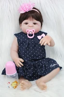 55cm full silicone reborn baby doll 22 vinyl newborn princess girl toddler doll with blue long dresses lovely gift for girl