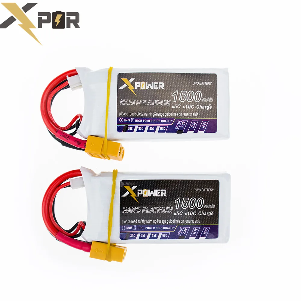 Аккумулятор Xpower 2 шт. 7 4 В 1500 мАч 30C 2S XT60/T Lipo батареи для WLtoys 12428 Wing Z84 батарея дрона VS