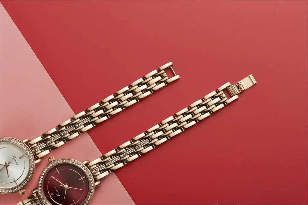 KIMIO красочные кварцевые с бриллиантами часы алый розовый золотой браслет Женское