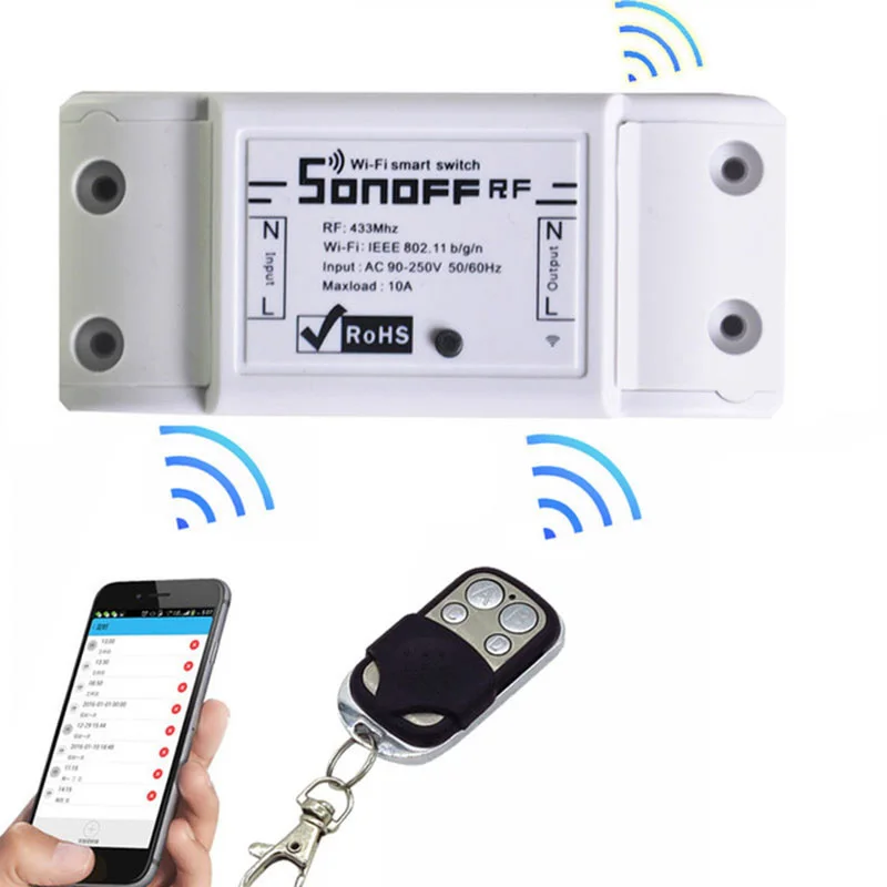 Интеллектуальный выключатель света Sonoff RF интеллектуальный пульт дистанционного управления Управление 433 МГц dc220v/10A переключатель Wi-Fi модуль для светильник Умные датчики интеллигентая(ый) Мощность разъем
