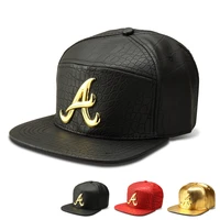 2016 new gold a logo leather hip hop snapback cap style brand adult usa rap dj hat cap for women fashion pu baseball hats men