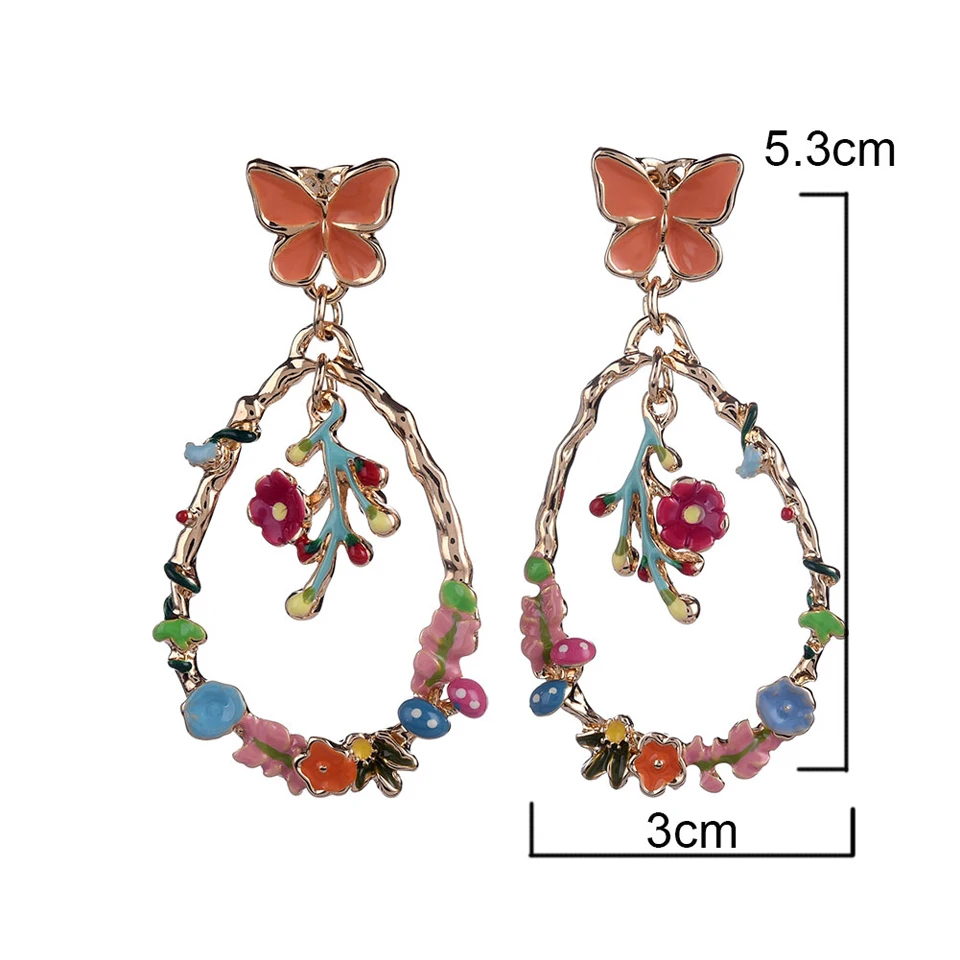 Flower Dangle Earring Drop Statement Earrings Woman Butterfiles Women's Hanging Enamel Butterfly Geometric Jewelry for Girls