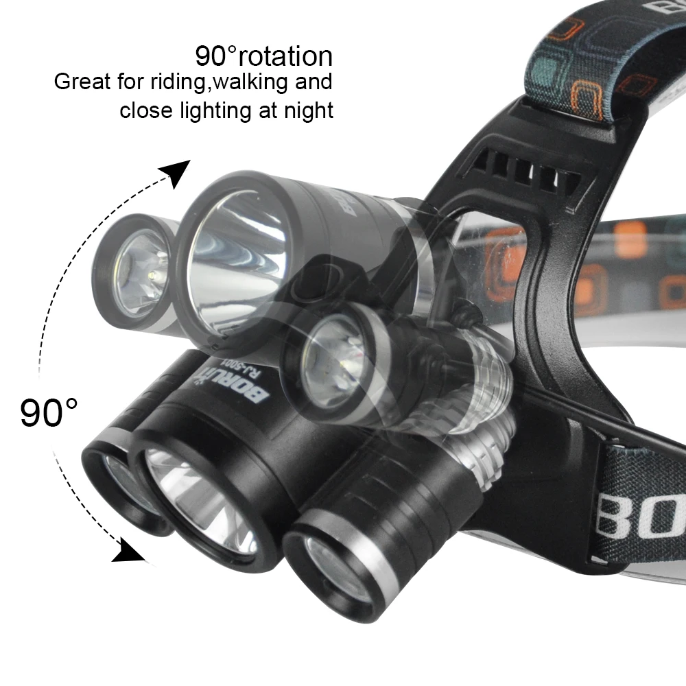 BORUIT 18650 лм 3 x CREE XM-L2 L2 светодиодный налобный фонарь 4 режима фонарь Rechargeab Головной фонарь+ A/USB зарядное устройство