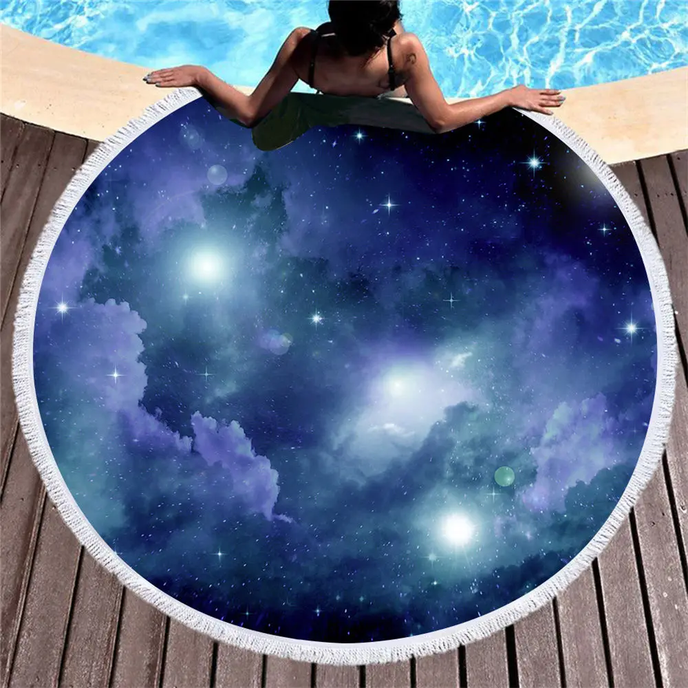 Colorful Starry Sky Round Beach Towel Beautiful Soft Microfiber Swimming Bikini Cover-up Blanket |