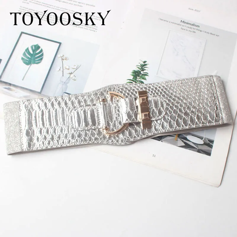 Новое поступление, крокодиловый принт, женский зимний широкий из искусственной кожи пояс, серебристые, золотые эластичные ремни, шикарный женский пояс для пальто